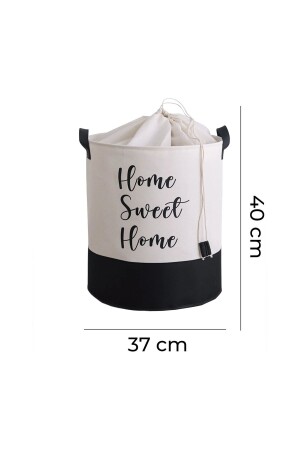 Beyaz Kumaş Home Sweet Home Baskılı Çok Amaçlı- Dekoratif- Oyuncak Sepet - 6