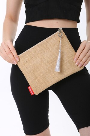 Bez Çanta Jüt Clutch Porföy Çantası - 3