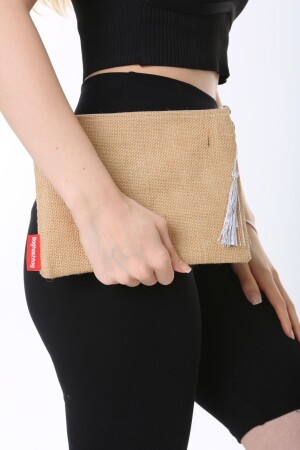 Bez Çanta Jüt Clutch Porföy Çantası - 6