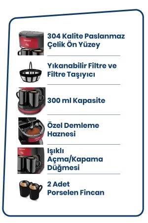 Bi Kahve Kırmızı Çift Kupalı Filtre Kahve Makinesi BiKahveHediyeli - 4