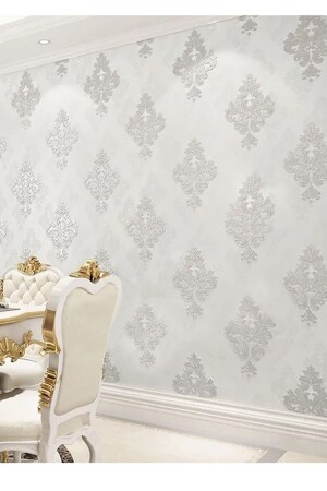 Bien Exclusive 2709 Bright Silver Damask Ecru Ground Premium-Mustertapete, 5–30 m² - 1