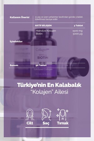 Biotin 5000 mcg & Kollagen 1500 mg x 90 Tabletten – Nahrungsergänzungsmittel zur Stärkung der Haarvitamine - 6