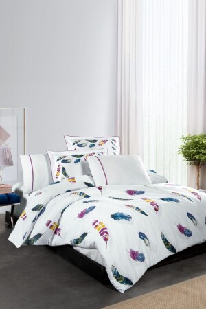 Birdy %100 Pamuk Saten Nevresim Takımı Lastikli Çarşaf King Size (XL - BATTAL BOY) Beyaz (DESENLİ) - 3