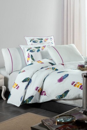 Birdy %100 Pamuk Saten Nevresim Takımı Lastikli Çarşaf King Size (XL - BATTAL BOY) Beyaz (DESENLİ) - 4