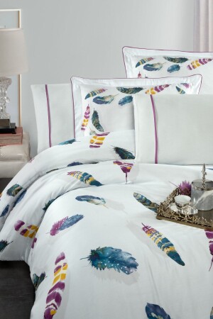 Birdy %100 Pamuk Saten Nevresim Takımı Lastikli Çarşaf King Size (XL - BATTAL BOY) Beyaz (DESENLİ) - 6