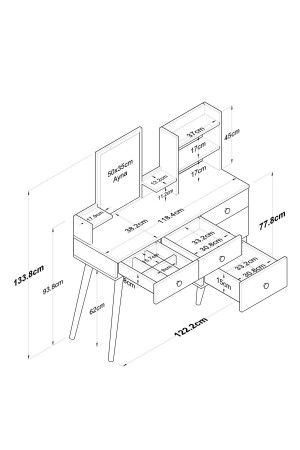 Bj101 Schminktisch mit 5 Schubladen und verspiegeltem Schmuck-Organizer, Weiß 2294 - 4