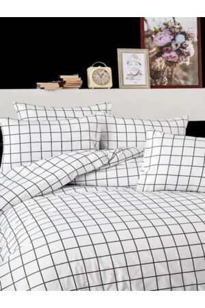 Black White Checked Cotton Double Duvet Cover Set (BED Sheet PILLOW CASE QUILT COVER) SCKNTK - 4