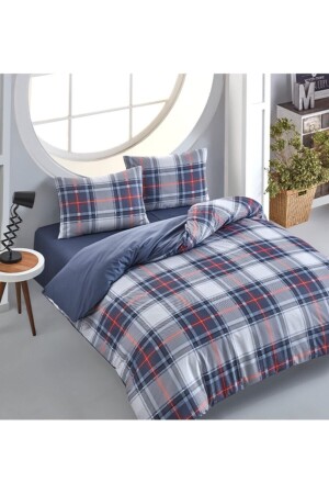 Blau kariertes Doppelbett-Bettbezug-Set CH40220004 - 2