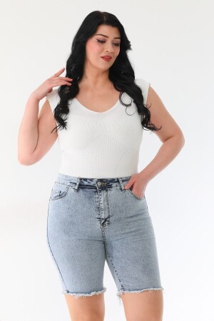 Blaue, flexible Skinny-Bermuda-Jeansshorts aus Lycra in Übergröße mit hoher Taille und vollem Lycra - 1