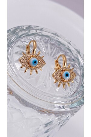 Blaue Goldohrringe mit Evil Eye-Motiv – Vergoldete Ohrringe mit Blue Eye-Motiv – Ramadan-Geschenk - 2