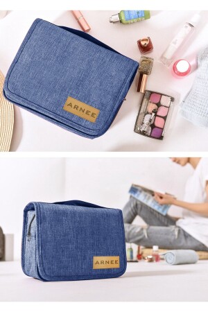 Blaue Mehrzweck-Make-up-Tasche mit großem Fach, Kleiderbügel, Pflege, Reise-Make-up-Tasche, Organizer, Make-up-Pflegetasche - 2