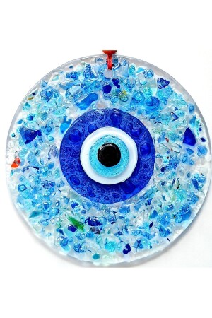 Blauer Evil Eye-Anhänger aus geschliffenem Glas mit gemustertem Wandornament - 1