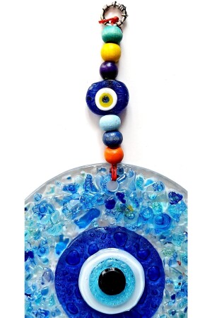 Blauer Evil Eye-Anhänger aus geschliffenem Glas mit gemustertem Wandornament - 5