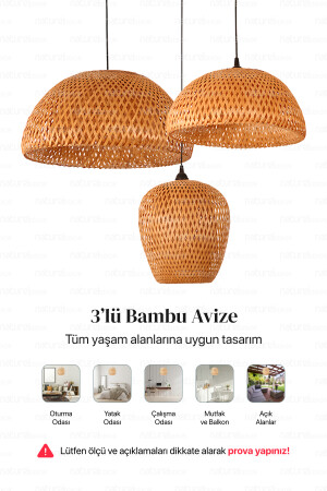 Bohem Bambu Boja Pendant 3 Lü Set Sarkıt Avize Lamba - Iskandinav, Modern, Bohem, Rattan Aydınlatma NHBJP3S - 8