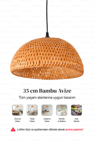 Bohem Bambu Boja Pendant Sarkıt Avize Lamba 35 Cm - Iskandinav, Modern, Bohem, Rattan Aydınlatma NHBJP35 - 7