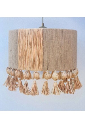 Bohemian Lighting Jute-Rafia-umwickelter Raffia-Quasten-Kronleuchter 22AVZMKP023 - 2