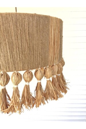 Bohemian Lighting Jute-Rafia-umwickelter Raffia-Quasten-Kronleuchter 22AVZMKP023 - 6