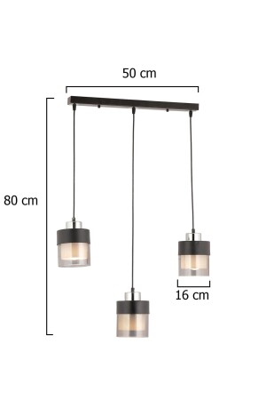 Boris 3-reihige Schwarz-Chrom-Hängelampe, modernes Jugendzimmer, Küche, Wohnzimmer, Hängelampe, Kronleuchter 3476-03S-CH - 8