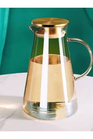 Borosilikat Cam Metal Kapaklı Lüks Sürahi 1900 ml (İPK) Gold MRP27318911348 - 1