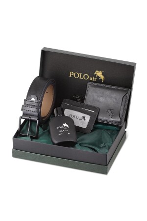 Boxed Herren-Parfüm-Gürtel-Geldbörsen-Kartenhalter-Set Schwarz SETE-3008-P - 1