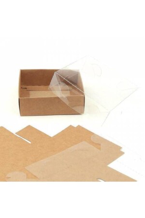 Braune Acetat-Box mit Deckel, 150 Stück, 8 x 8 x 3, 8 x 8 x 3 Kraftpapier-Box mit Acetat-Deckel - 2