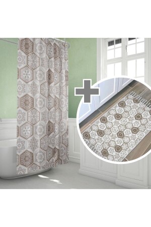 Braune Badematte, Paisley-gemusterte Badematte und Duschvorhang-Set, Badezimmer-Set, 2er-Set - 2