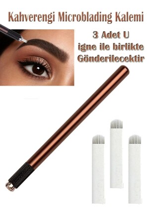 Brauner Microblading-Stift mit 3 Nadeln für die Permanent-Make-up-3D-Anwendung - 3