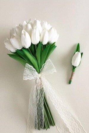 Brautstrauß Weiße nasse Tulpen-Boutonniere - 3