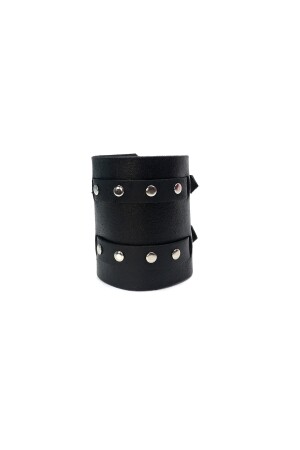 Breites Biker-Armband aus echtem natürlichem Kalbsleder in Schwarz, CDM-000167 - 4