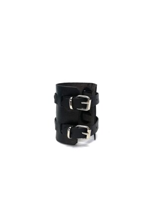 Breites Biker-Armband aus echtem natürlichem Kalbsleder in Schwarz, CDM-000167 - 5