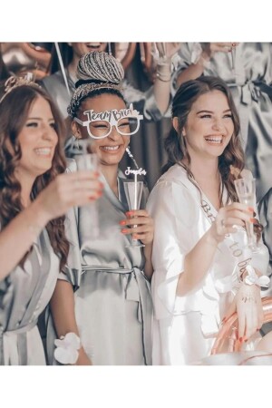 Bride To Be Beyaz Üstü Rose Gold Renk Team Bride Yazılı 8 Adet Gözlük Bekarlığa Veda Partisi Konsept - 3