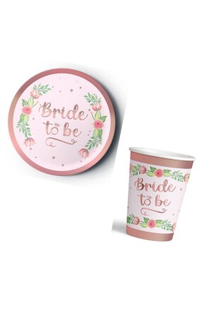 Bride To Be Rosegold Çiçekli Karton Tabak - Bardak Seti 8’li - 4