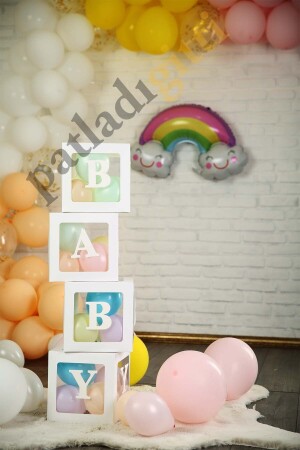 Buchstabe A, transparente weiße Ballonbox und Ballon-Set, DIY-Baby- und Kindergeburtstagsdekoration - 4