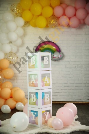 Buchstabe A, transparente weiße Ballonbox und Ballon-Set, DIY-Baby- und Kindergeburtstagsdekoration - 5