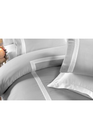 Buckingham V. 2 Bettbezug-Set aus 100 % Baumwollsatin, Eck-Spannbettlaken, King-Size-Bett, King-Size-Bett, Grau, Weiß, CK004 - 7