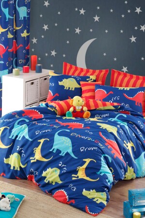 Bügelleichtes Bettbezug-Set für Doppelbett, Dinosaurier, Blau, Ep-021334 - 2