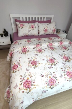 Buket Pink Floral 6-teiliges Doppelbett-Bettbezug-Set mit elastischen Laken cndn-buketpembe-çk - 2