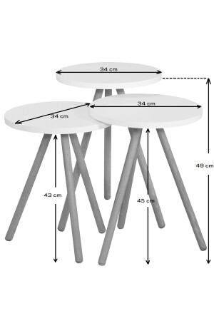 Bunter dreifach ineinander setzbarer Couchtisch mit Holzbeinen, rund, Pastell-Design, Grau-Creme-Cappuccino, BAHARYURVALAK - 7