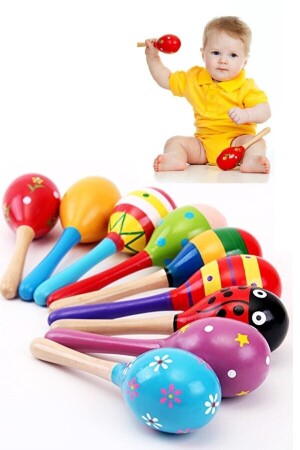 Buntes hölzernes Maracas-Kinderbabyrassel-Musikpädagogikspielzeug - 1