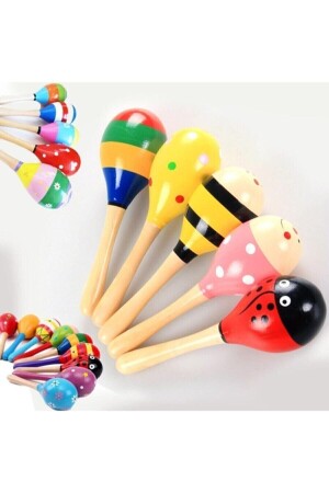 Buntes hölzernes Maracas-Kinderbabyrassel-Musikpädagogikspielzeug - 4