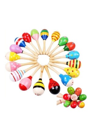 Buntes hölzernes Maracas-Kinderbabyrassel-Musikpädagogikspielzeug - 5