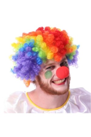 Buntes Unisex-Clown-Perücken-Haarbonus- und Nasen-Set - 4