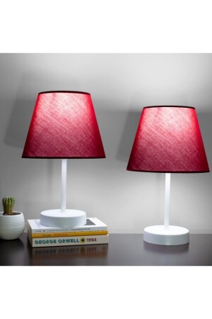 Burgundy Modern Double Bedroom Lampshade White Leg Table Lamp ABS lampshade-5000x2 - 2