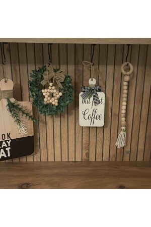 But First Coffee Coffee Corner, skandinavisches Küchenschrank-Ornament und Holzstern, 2er-Set - 9