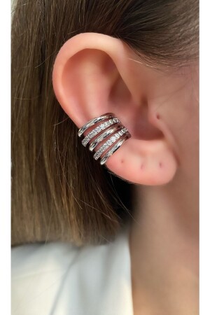 Büyük Earcuff Taşlı 5 Sıra Kıkırdak Küpe - 3