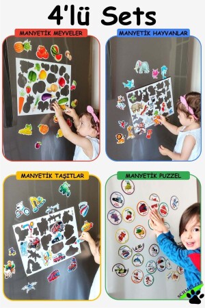 Buzdolabı Eğitici 4' Lü Set Manyetik Hayvanlar - Meyveler-taşıtlar-puzzel - Bultak Şablon Aktivite 4MHAMETAPU - 2