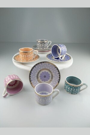 By Como Porselen Bone China 6 Lı Kahve Fincan Takımı Çiçek Papatya Fnc-08 1025117.0076 - 5