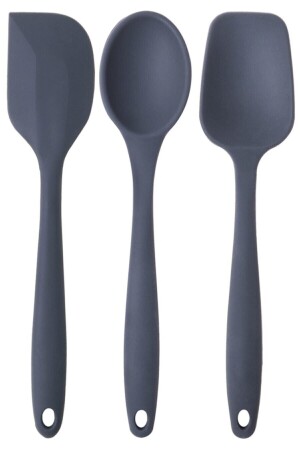 Bybirgül Yanmaz Yapışmaz Büyük Boy Spatula Kaşık Set 3 Lü Büyük boy silikon antrasit set - 1