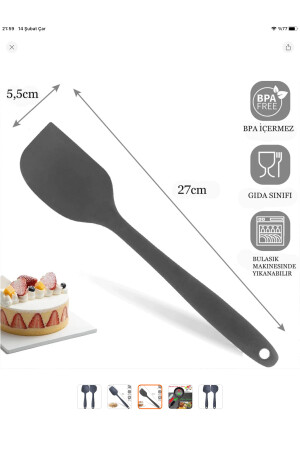 Bybirgül Yanmaz Yapışmaz Büyük Boy Spatula Kaşık Set 3 Lü Büyük boy silikon antrasit set - 6