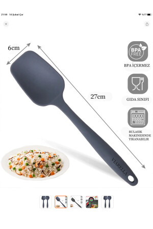 Bybirgül Yanmaz Yapışmaz Büyük Boy Spatula Kaşık Set 3 Lü Büyük boy silikon antrasit set - 7